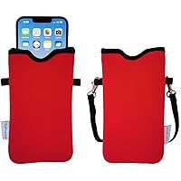 Men Women Neoprene Phone Sleeve Pouch Case Bag with Crossbody Strap/Neck Lanyard for iPhone 15/14 Pro Max, 15/14 Plus, Samsung S24+, S23, A25, A35, A54, Z Fold5, Google Pixel 8 (Red)