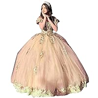 Elegant Pearls Quinceanera Dresses 3D Lace Flower Patterns Off The Shoulder Ball Gown Sweet 15 Party Dress 2024