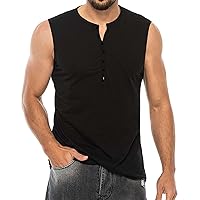 Men's Solid Color Tank Tops Beach Summer Casual Quick Dry T-Shirt Lightweight Breathable Comfy Sleeveless Henley Shirt