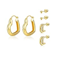 wowshow Gold Hoop Earrings for Women Gold Heart Earrings 14K Gold Plated Earrings Chunky Gold Hoops Gifts for Teen Girls