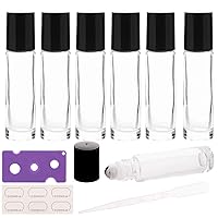 6Pcs 10ml Essential Oil Roller Bottles, with Stainless Steel Roller Balls, 10ml Clear Glass Roll on Bottles for Essential Oils, 1 Extra Roller Ball, 6 Labels, 1 Openers, 2 Droppers Included