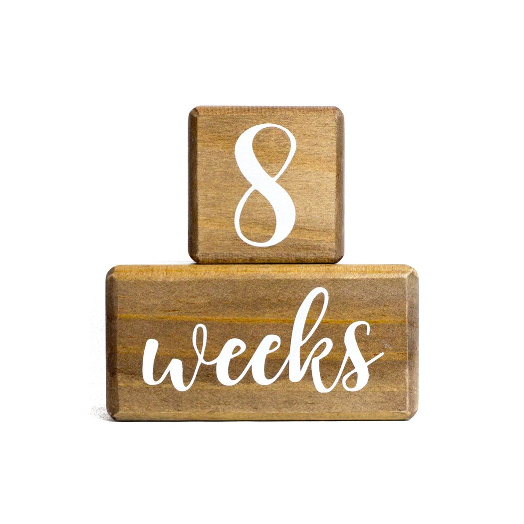 Premium Solid Wood Baby Milestone Age Blocks + Gift Box | Brown Walnut Stained Natural Pine | Weeks Months Years Grade Newborn Photo Props | Perfect Pregnancy Gift and Keepsake, Month Photos