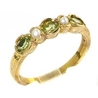 10k Yellow Gold Real Genuine Peridot & Cultured Pearl Womens Eternity Ring