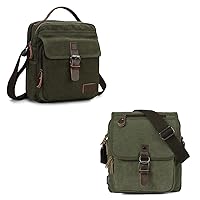 RAVUO Small Messenger Bag for Men, Water Resistant Green Canvas Satchel Bag Vintage Shoulder Crossbody Bag for Travel Work