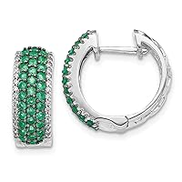 14K White Gold Diamond Emerald Hinged Hoop Earrings