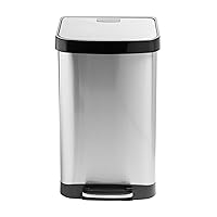 50L Large Stainless Steel Step Trash Can with Lid, Silver