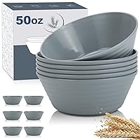 Wheat Straw Bowl Sets,6 PCS Unbreakable Cereal Bowl 50 OZ,Microwave and Dishwasher Safe Bowls,Super Big Bowl Sets BPA Free Eco Friendly Bowl for Serving Cereal,Oatmeal and Salad (Pure Gray)