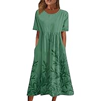 Plus Size Short Sleeve Easter Tunic Dress Womens Homewear Modern Comfort Print Women's Patchwork Soft Crewneck Green XL