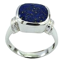 Genuine Lapis Lazuli Ring For Women Cushion Shape Bezel Setting Sterling Silver Size 5,6,7,8,9,10,11,12