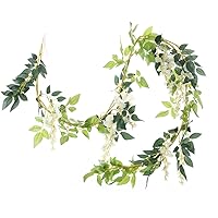 2 Pcs Artificial Flowers Garlands 6FT Silk Wisteria Ivy Vine Hanging Flower Greenery Garland for Wedding Party Home Garden Wall Decoration, White