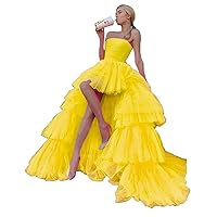 Women's High Low Tulle Layered Prom Dress Off Shoulder Puffy Cocktail Party Dress with Train
