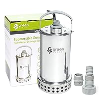 Green Expert 1HP Submersible Sump Pump Full 304 Stainless Steel 4000GPH High Flow Versatile for Fast Water Removal in Pool Basement Sewage Pit Garden Pond Hot Tub Rain Barrel Tankless Heater Flush