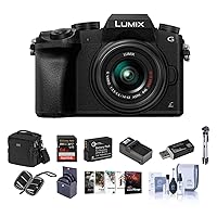 Panasonic Lumix DMC-G7 Mirrorless Micro Four Thirds Camera with 14-42mm Lens, Black - Bundle with Camera Case, 64GB SDXC U3 Card, Spare Battery, Tripod, 46mm Filter Kit, Software Package, and More