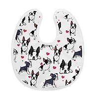 KANAKO Bib, Boston Terrier Dog, Cute, Dog Pattern, Baby Bib, Meal Apron, U-Shaped, 100% Cotton, Water Absorbent, For Meals, Baby Products, Soft Baby Shower, Gift, Boston Terrier Dog Cute Dog Pattern