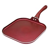 Ecolution Nonstick Square Griddle Pan, Dishwasher Safe, Silicone Handle, Specialty Cookware for Family, 11-Inch, Red