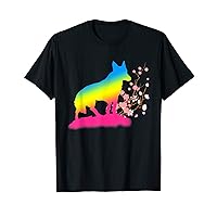 Pansexual Flag Fox Cherry Blossom Flower Sakura LGBT Pan T-Shirt