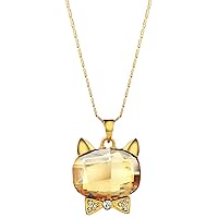 Champagne Crystal Cat Head Shaped Pendant Necklace 16