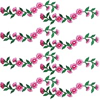8Pcs Embroidered Patches, Pink Long Flower Iron on Patches, Beautiful Embroidered Applique Sewing Patches for Clothing, Bags, Jackets, Jeans DIY Accessory Craft Decoration