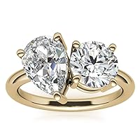 Pear & Round Cut Toi Et Moi Rings, Moissanite Engagement Ring for Women, Wedding Bridal Sets, Solitaire Two Stone Vintage Antique 925 Silver 10k/14k/18k Solid Gold Anniversary Promise Gift For Her