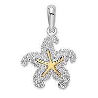 Sterling Silver Textured Starfish w/ 14k Yellow Gold Accent Pendant
