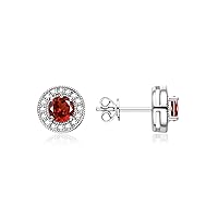 RYLOS Sterling Silver Halo Stud Earrings - 4MM Round Gemstone & Diamonds - Exquisite Birthstone Jewelry for Women & Girls