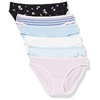 Amazon Essentials Women's Cotton Bikini Brief Underwear (Available in Plus Size), Pack of 6, Black Floral/Blue/Ditsy Floral/Light Pink/Stripe/White, X-Small