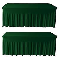 2 Pack 6ft Hunter Green Spandex Table Skirt Spandex Tablecloth Stretch Fitted Table Cover for 72Lx30Wx30H Inch Rectangular Table