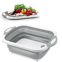 Collapsible Cutting Board - Portable Multi-Purpose Dish Tub - Washing and Draining Fruits and Veggies with Food-Grade Sink Storage - Multifunctional Basket for BBQ, Picnic,Camping and Sink (Grey)