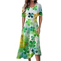 Spring Dresses for Women 2024 Trendy ST Patricks Day Dress Casual V Neck Short Sleeve Dress Elegant Maxi Dress