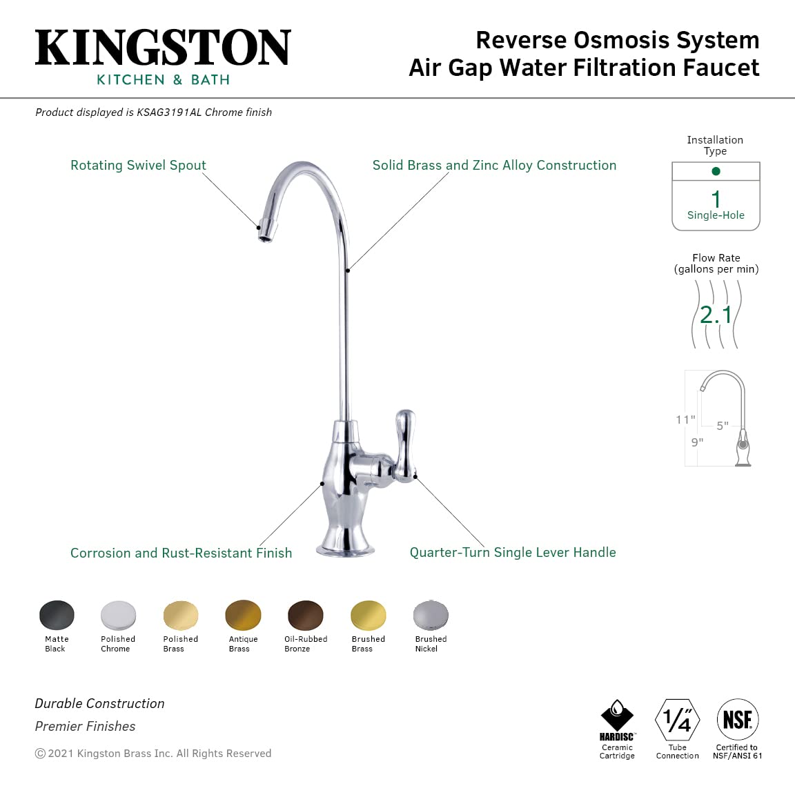 Kingston Brass KSAG3195AL Restoration Water Filtration Faucet, Oil Rubbed Bronze, 2 x 4.75 x 10.94