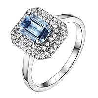 Stunning Gorgeous Sea Blue Gemstone Aquamarine Solid 14K White Gold Diamond Engagement Wedding Ring