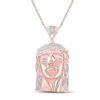 The Diamond Deal Rose-tone Sterling Silver Mens Round Diamond Jesus Face Charm Pendant 3/8 Cttw