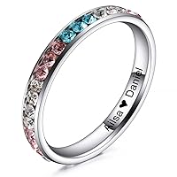 MeMeDIY Personalized Promise Rings Engraving Name Date Custom Rings for Women Best Friend Mothers Day Stainless Steel Eternity Wedding Band Ring Jewelry Valentines Gift for Her