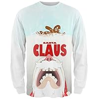 Old Glory Christmas Santa Jaws Claus Horror All Over Adult Long Sleeve T-Shirt - 2X-Large White