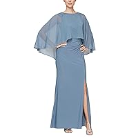 S.L. Fashions Women's Long Stretch Knit Dress with Beaded Chiffon Capelet