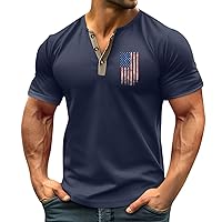 SHZFGUI Men's V-neck T-shirt, men's Henley shirt, oversized T-shirts, Independence Day, flag print on the left chest, S-XXXL