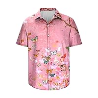 Mens Casual Hawaiian Shirts Butterfly Print Summer Regular-Fit Short Sleeve Turndown Collar Button Down Beach Shirt