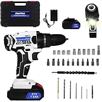 Cordless Drill, Cordless Drill, 21 V Cordless Screwdriver Set with 1.5 Ah Battery, LED Work Light, 2-Speed, 45 Nm, 25 + 1 Torque Levels, Cordless Drill Screwdriver with 26-Piece Accessories for Drill