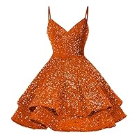Teens Sequin Homecoming Dresses 2024 Short Spaghetti Straps Prom Dress Sparkly Glitter V Neck Mini Cocktail Gowns PRY144