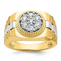10k Two tone Gold Polished and Satin Diamond Cluster Mens Ring Size 10.00 Jewelry for Men