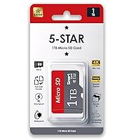 5-Star 1TB Micro SD High Speed Memory Card for Car Navigation,Smartphone,Portable Gaming Devices,Camera and Drone