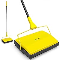 Carpet Sweeper Manual Push with Horsehair Brush, Electrostatic Floor Roller Sweeper Broom Non Electric for Pet Hair, Rug (Yellow)