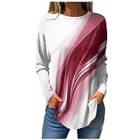 Womens Blouses Dressy Casual Fitted Long Sleeve Top Crew Neck Fall T-Shirts Cozy Graphic Daily Tunic Tops