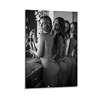 Bar Poster of Naked Woman Drinking Beer, Black And White Art, Alcohol Wall Art, Girl Bathroom Decoration Canvas Poster Wall Art Decor Print Picture Paintings for Living Room Bedroom Decoration Frame-s