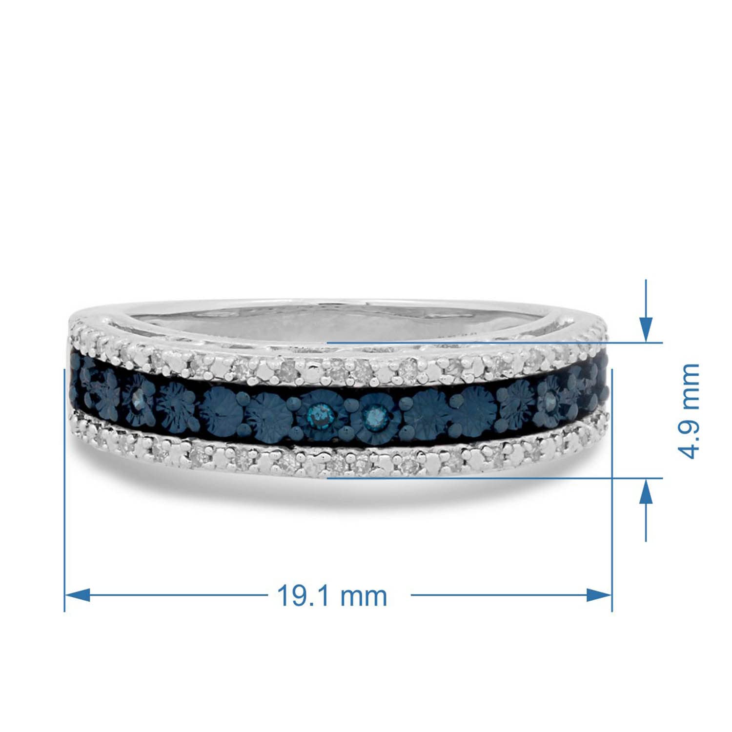 Jewelili Sterling Silver 1/10 Cttw Natural Miracle Plated Blue and White Round Diamond Anniversary Ring