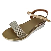 Flip Flop Sandals For Women Platform Ladies Fashion Solid Color Leather Rhinestone Decorative Open Toe Buckle Thick Sole