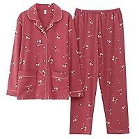 Big GirlTeens Pajamas Sleepwear Long Sleeve Button Down Retro floralTop Pant Pjs Loungewear Lounge Set