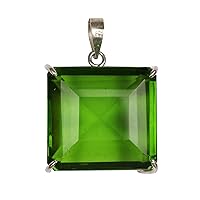 REAL-GEMS Lab Created Dark Green Amethyst 78 Ct Square Shape 925 Sterling Silver Pendant