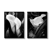 TAR TAR STUDIO Calla Lily Canvas Wall Art: White Flower Artwork Painting Print on Wrapped Canvas Wall Decor Artwork for Walls for Bedroom Decoration (16''x 12'' x 2 PCS, Multiple Sizes)