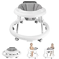 Baby Walker with Wheels, Activity Center with Mute Wheels Anti-Rollover, 5-Position Height Adjustable Foldable Baby Walker for Boys and Girls from 6-18 Months with Footrest